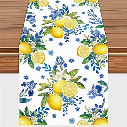Lemon and Blue Floral Table Runner, 72 x 13 inches, Easy Care Machine Washable by Unknown