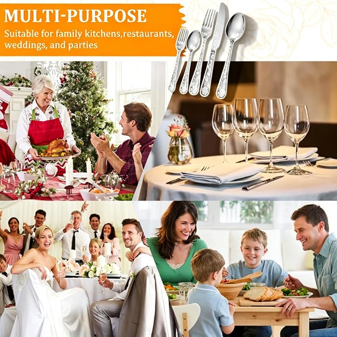 60 Piece Floral Silverware Set for 12 - Image 3