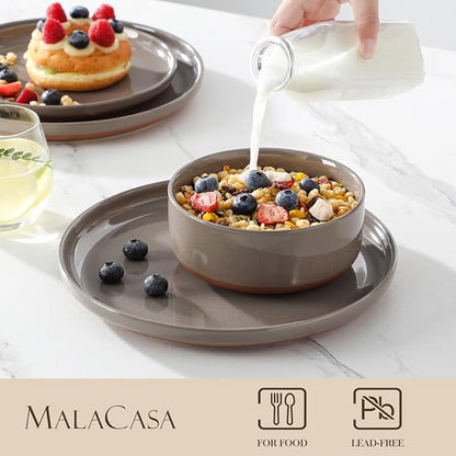 MALACASA Plates and Bowls Sets, 12 Pieces Modern Stoneware Dinnerware Set - Image 3