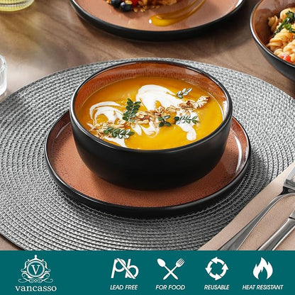 vancasso Plates and Bowls Sets, 24 Pieces Stoneware Dinnerware Sets - Image 5