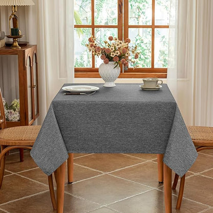 Faux Linen Fabric 52 x 52 Inch Square Grey Tablecloth Textured Water Resistant & Washable Card Table Cloth Anti-Scratch for Dining Kitchen Patio