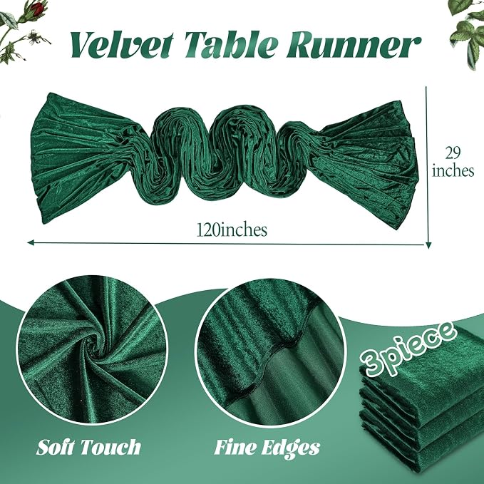 Velvet Table Runner Emerald Green 29x120 Inch Soft Fall Christmas Runners | 3 - Image 2