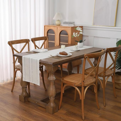 Gernaice Boho Table Runner, Rustic Cotton Linen Farmhouse Table Runners - Image 2