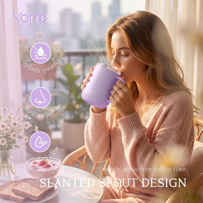 YOME 10oz Bow Light Purple Insulated Coffee Mug - Image 2