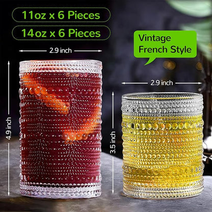 Vintage Hobnail Drinking Glasses Set of 12-14 oz Old Fashioned Water Glass Cups - Image 2