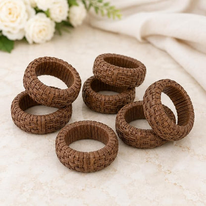 Cane Napkin Rings, Dark Brown, lacquered finish, 2.25x2.25x0.5 in, holds cloth - Image 3