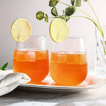 UMEIED 12 Pack Textured Glass Cups, 490ml | Elegant Vertical Ribs, Flat Base - Image 4