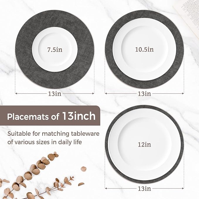 13" Round Placemats Set of 12, Reversible Faux Leather Heat Resistant Table Mats - Image 2