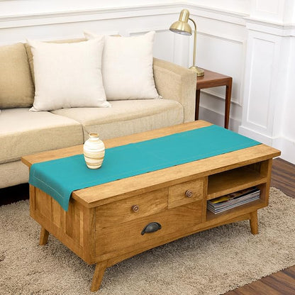 Solino Home 100% Pure Linen Table Runner Teal, Classic Hemstitch 14 x 60 in | by SolinoHome