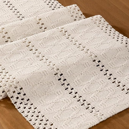 Ivory Boho Table Runner Farmhouse Macrame Woven Table Runner 12x72 Inch | Small - Image 2