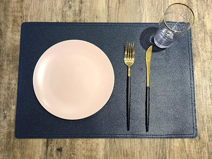 Jovono Set of 8 Faux Leather Placemats, PU Table Mats, Waterproof, Stain Resistant, Heat Resistant, Non-Slip Easy to Clean for Kitchen Dining Table,Conference Table C Blue Rectangle