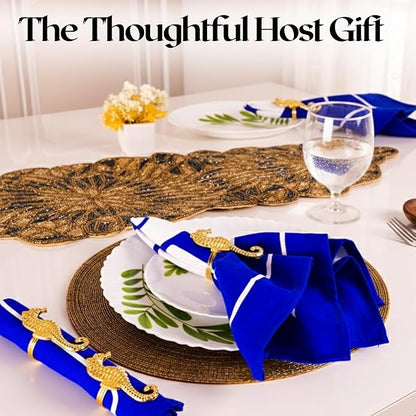 Seahorse Napkin Rings Set of 12, Metal Napkin Holders, Serviette Rings for Coastal, Nautical, Beach, Ocean Theme Table Decor, Wedding Decorations, Summer Party (Gold) - ALPHA Living HOME