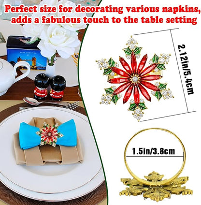 ZeeDix Christmas Crystal Snowflake Napkin Rings Set of 6- Rustic Dinner Tables Setting Decoration for Wedding Receptions, Christmas Holiday Party Dinner Parties