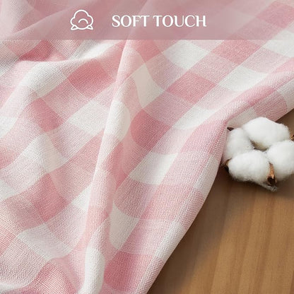Softalker Valentines Pink Gingham Tablecloth Rectangle, Outdoor Linen Cotton Checkered Table Cloth with Tassel, Heavy Duty Wrinkle Free Plaid Table Cover for Easter Dining Spring Party - 55 x 84 Inch