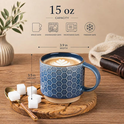 GBhome 15 OZ Stackable Coffee Mugs Set of 4, Ceramic Coffee Cups Set | 4 - Image 3