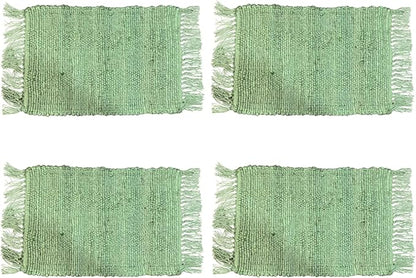 Perilla Home Natural Chindi Jute Placemat Set of 4 Vintage Boho 13x19 Inch Table Mats for Kitchen Dining Home Decor Rectangle Placemats (Green)