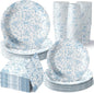 LemonRoad 150 Pcs Blue Bow Floral Disposable Plates and Napkins Bow Coquette by Unknown