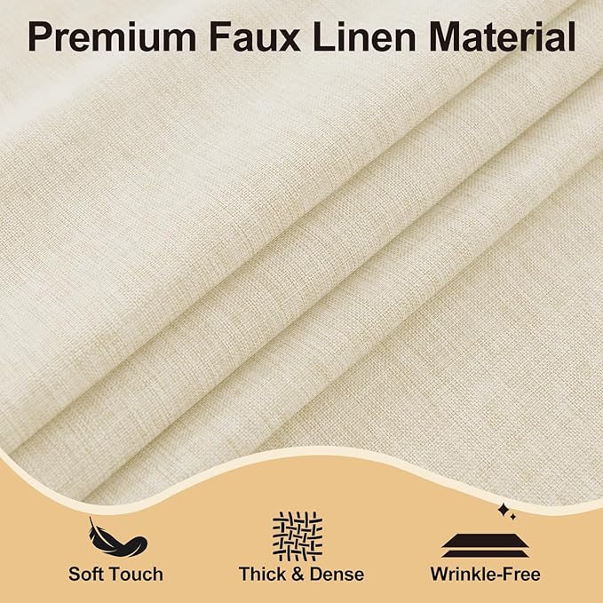 JIUZHEN Round Table Cloth Faux Linen Farmhouse Tablecloth Wrinkle and Stain Resistant Decorative Fabric Table Cover for Kitchen, Dining Room, Parties and Camping, Champagne, 90 Inch Round
