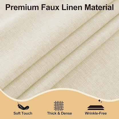 JIUZHEN Round Table Cloth Faux Linen Farmhouse Tablecloth Wrinkle & Stain Resistant Table Cover for Kitchen Dining, Holiday Party Dinner, Champagne, 108 Inch Round