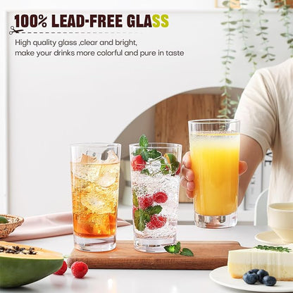 Highball Glasses Set of 6, 13oz Tall Drinking Glasses, Water Glass - Image 2