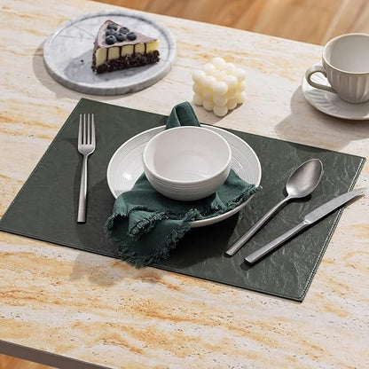 Faux Leather Placemats Set of 8 Vinyl Washable Wipeable Table Mats for Kitchen Dining Table Heat Resistant Waterproof Indoor/Outdoor Placemats Non-Slip Easy Clean Place Mats (Olive Green)