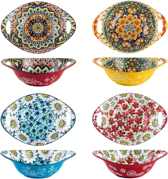 Henten Home Ceramic Salad Bowls Set, 19 oz Porcelain Soup Bowl Set of 4 by HentenHome