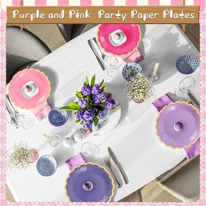 48 Pcs Purple Sun Paper Plates 9 Inch Gradient Scalloped Paper Plates Disposable Dinner Dessert for Birthday Wedding Bridal Party Supplies, 6 Colors