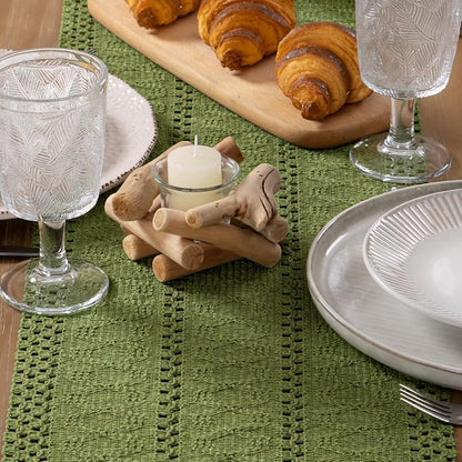 MLMW Boho Olive Green Table Runner 48 inches Small Coffee Table Runner Green - Image 2
