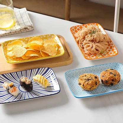 Selamica Ceramic 9.5 Inch Large Rectangular Salad Plates, Dinner Plates, Pasta Dessert Plates Serving Platters and Trays for Appetizer, Sushi, Fruit, Set of 6, Assorted Colors