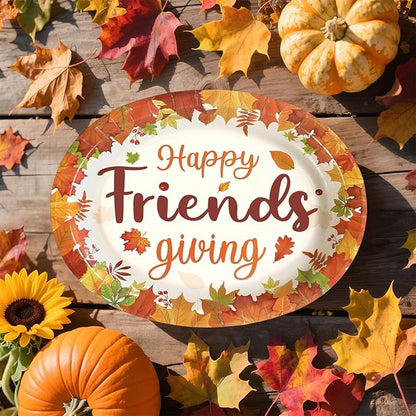 50Pcs Fall Oval Paper Plates 10" x 12" Large Disposable Heavy Duty Friendsgiving Maple Leaf Paper Platters Autumn Give Thanks Dessert Plates for Friendsgiving Thanksgiving Harvest Party Supplies