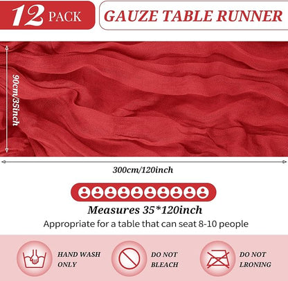 YMHPRIDE 12 Pack Cheesecloth Table Runner 35x120in Red Table Runner | Boho - Image 2