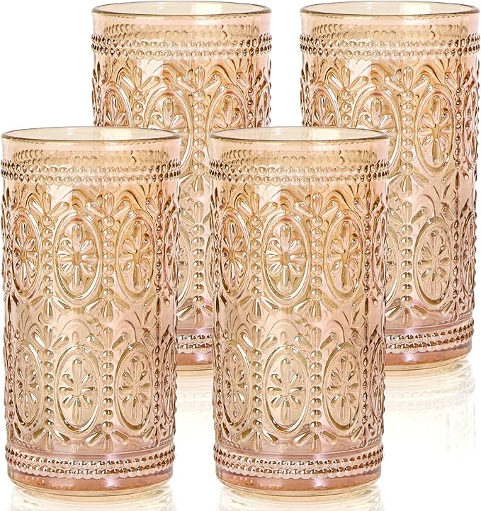 abrwyy Amber Drinking Glasses, Vintage Glassware, 12oz Highball Glasses | by abrwyy