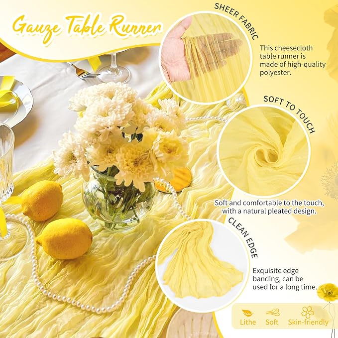 Showgeous 30 Pack Light Yellow Cheesecloth Table Runner, 17 x 108 Inches | Boho - Image 3