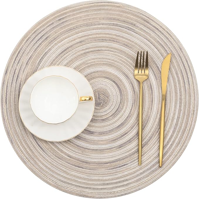 SHACOS Round Braided Placemats 15 inch Set of 6 Washable Kitchen Table Placemats - Image 2