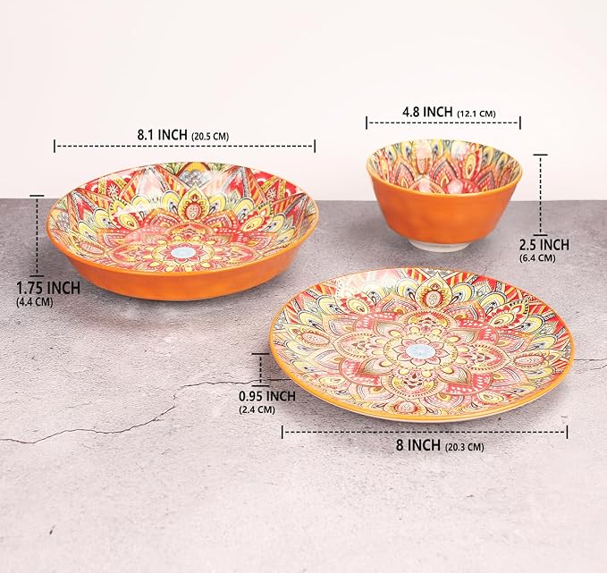 YA JU Mandala Dinnerware Sets Serves 4, Buffet Dinnerware, Boho Plates and - Image 2