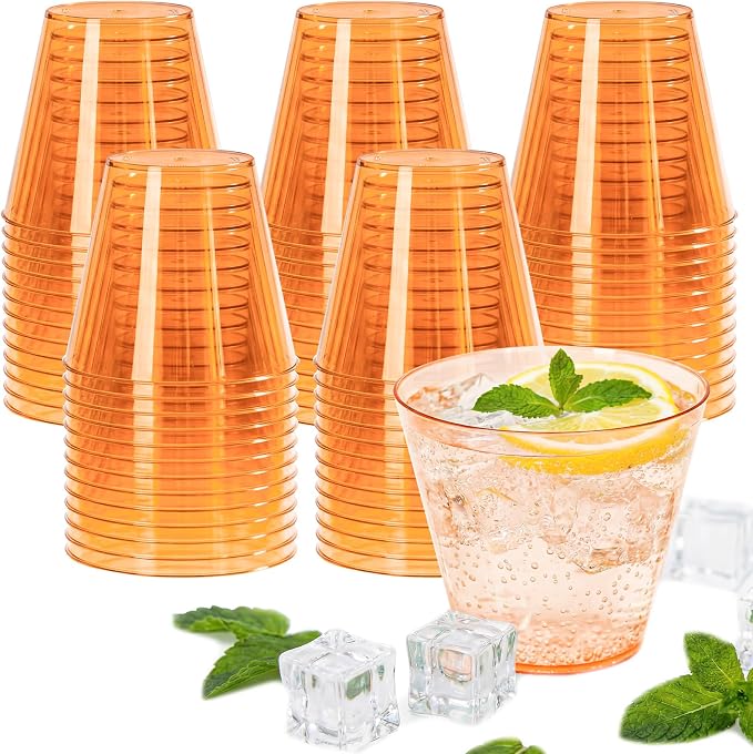 50 Pack 9oz Transparent Orange Plastic Cups, Fancy Disposable Cocktail Cup | by Unknown
