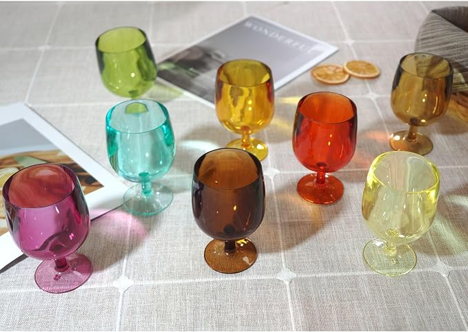 Colored Plastic Wine Glasses Set of 8, Acrylic Short Stem Goblets | 8.5 oz - Image 9