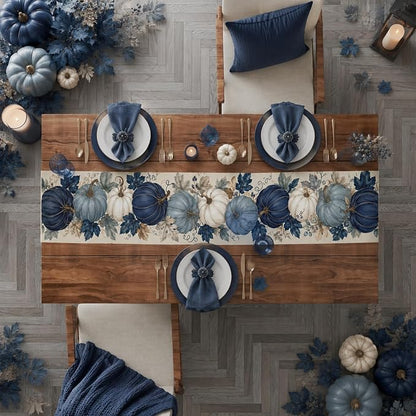 Fall Decor - Blue and White Pumpkin Table Runner | Thanksgiving Decorations | - Image 6