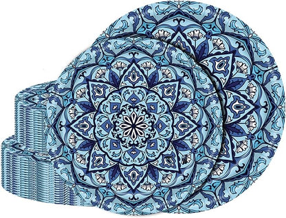 ZULYSTO 100 Pack Boho Paper Plates (50×7"+ 50×9") – Disposable Plates for Party, Vintage Bohemian Style Dessert Dinner Plates Plate Set for Daily Use, Holiday, Picnic (Blue)