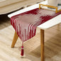 Elegant Modern Red Table Runner, Embroidery Geometric, Ring Tassels | Table by Jiino