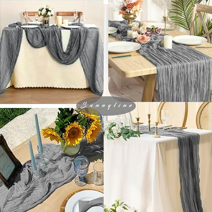 6 Pcs Gray 35 x 120 Inches Long Cheesecloth Table Runner 10FT Runner - Image 6