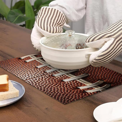 Football Texture Placemats Set of 6,Laces Stripes Placemats Washable Kitchen Dining Linen Table Mats Stain Heat-Resistant for Home Party Indoor 12x18 inch