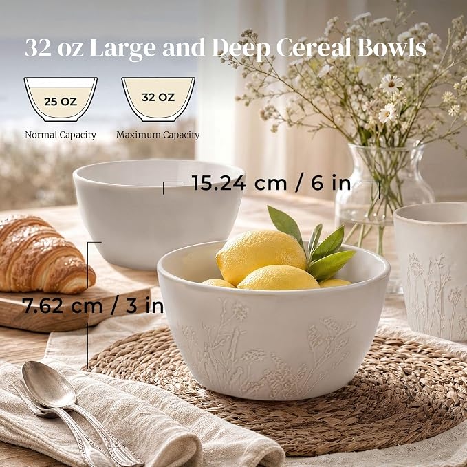 DOWAN 32 OZ Soup Bowls – Ceramic Bowls Set of 4, Large Soup Bowls - Image 2