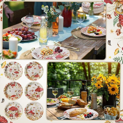 Gerrii 60 Pcs Watercolor Mushroom Party Plates 7 Inch Red Mushroom Birthday - Image 5