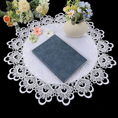 White Round Lace Doily Table Runner, 20.5" Elegant Jacquard Crochet Lace Doily - Image 6
