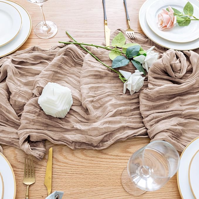Cheesecloth Table Runner Nude Pink 10FT Boho Gauze Runner - Image 5