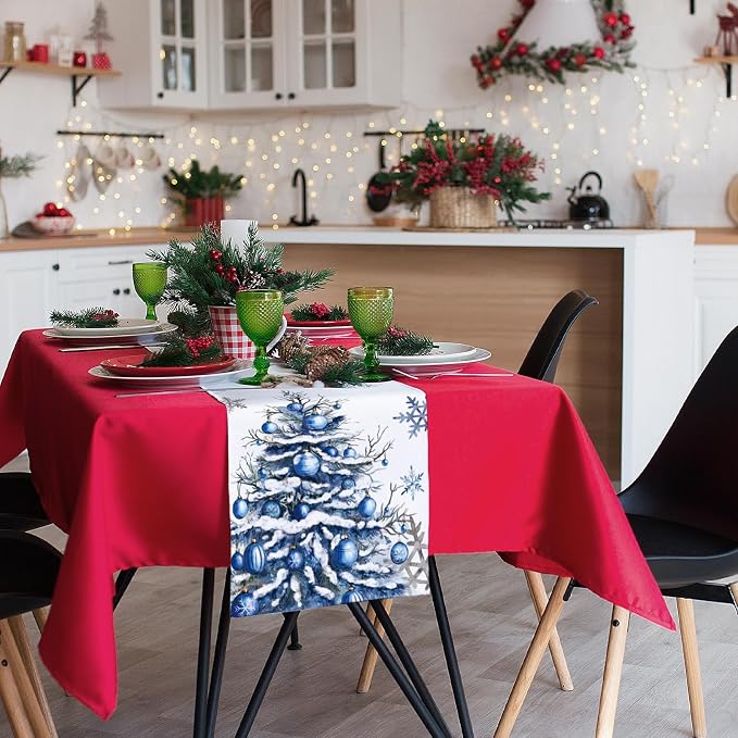 Winter Trees Ball Table Runner Frosty Roses Burlap Table Runners, Christmas - Image 9