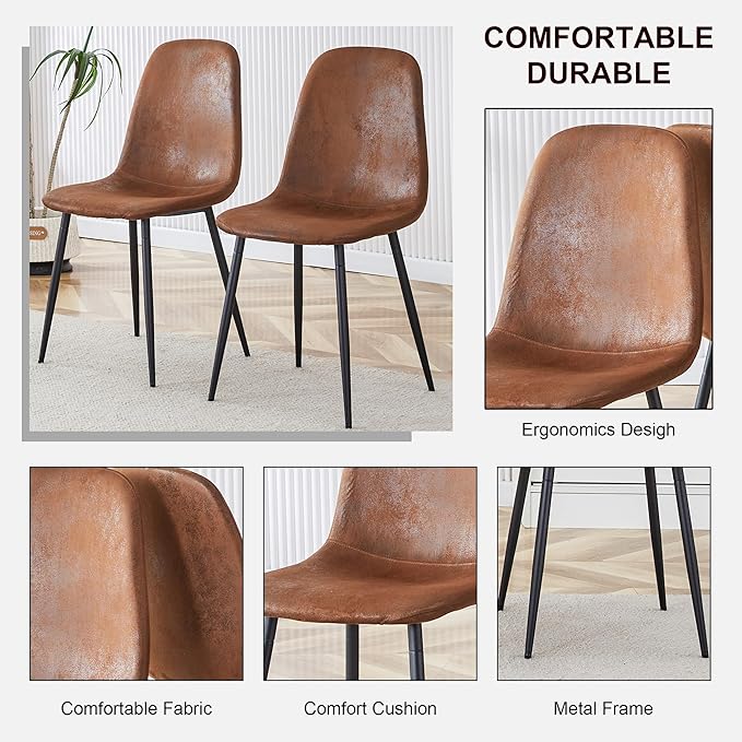 Dining Table Set for 4, Modern 55'' Dark Wood Dining Table and Fabric Dining Chairs Set of 4,Table and Chairs Set of 4,Ideal for Kitchen Dining Room