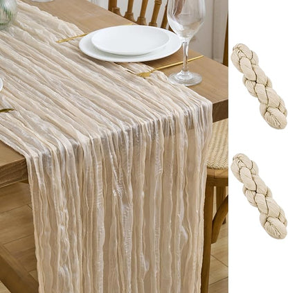 Asee'm 2pcs Beige Cheesecloth Table Runner Summer 10FT Boho Gauze Rustic | Boho by Aseem