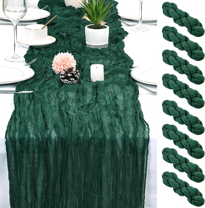 8 Pack Emerald Green Cheesecloth Table Runner 17x108 inch | Boho Gauze Cheese by Unknown